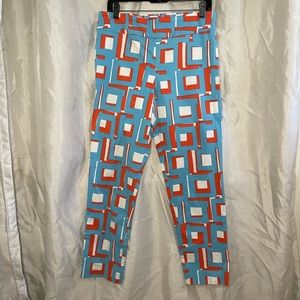 Krazy Larry Retro Psychedelic Funky Blue Orange Printed Straight Leg Pants